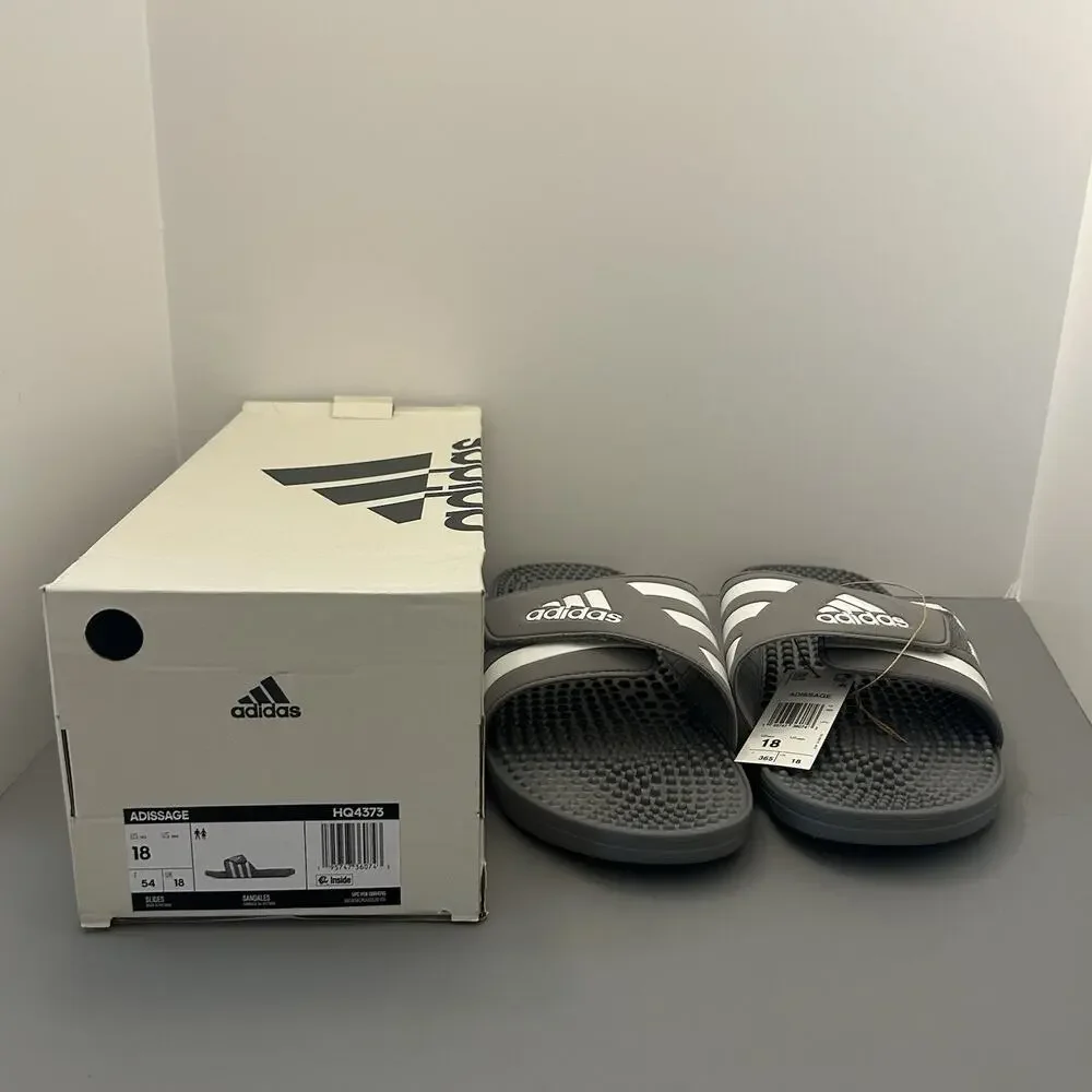 ADIDAS Mens Adissage Slides Sandal Grey/White/Grey Size 18 US HQ4373 NEW